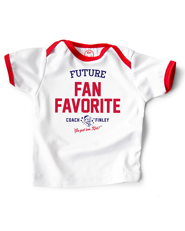Coach Finley baby sports jersey printed with 'Future Fan Favorite' printed on the front