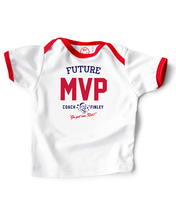 Coach Finley baby sports jersey printed with 'Future MVP' printed on the front