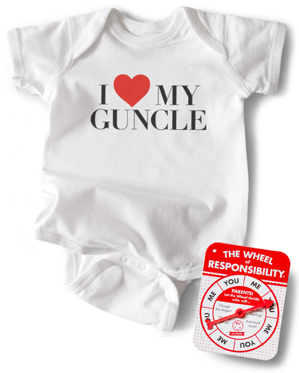 Funny baby bodysuit says I Love Heart My Guncle