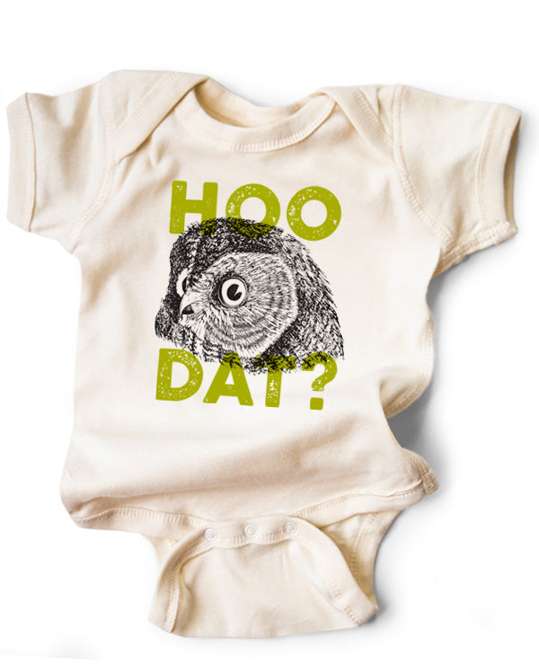 Owl Onesie says Hoo Dat funny baby gift