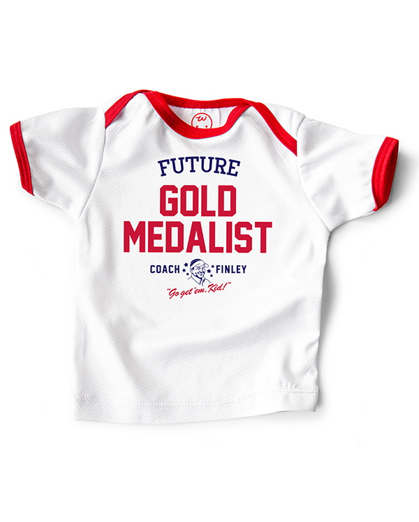 Coach Finley baby sports jersey printed with 'Future Gold Medalist' printed on the front
