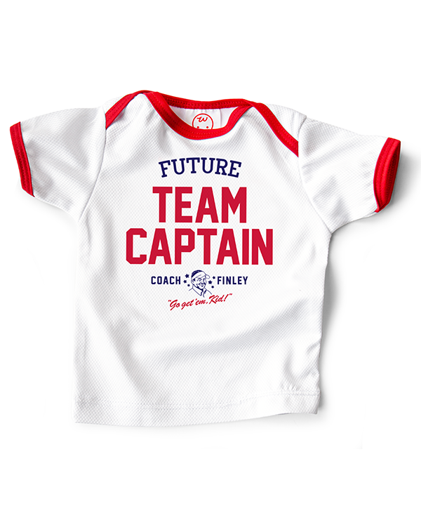 Coach Finley baby sports jersey printed with 'Future Team Captain' printed on the front