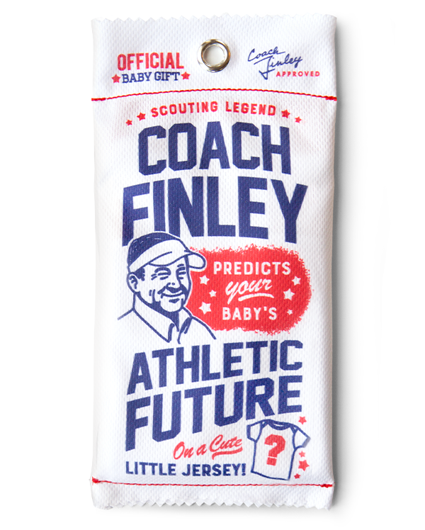 The packaging for wrybaby's Coach Finley baby sports jersey
