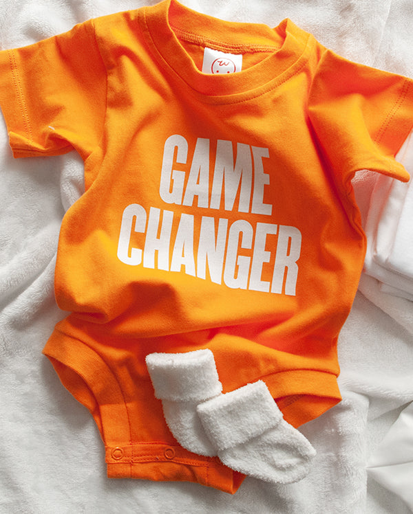 Fun baby shower gift bodysuit says Game Changer