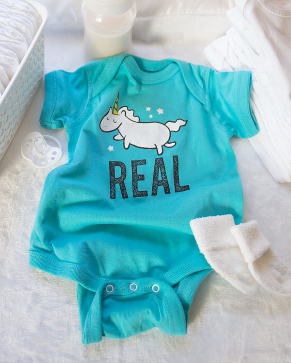 wrybaby funny onesie saying Unicorns Are Real